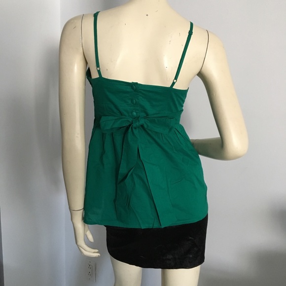 Green spaghetti strap v-neck tank top with empire tie back waist - Picture 5 of 8